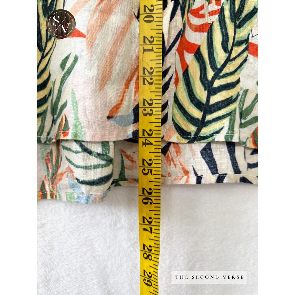 Tahari 100% Linen Tropical Print Button Down Short Sleeve Shirt Size Medium - Picture 7 of 10